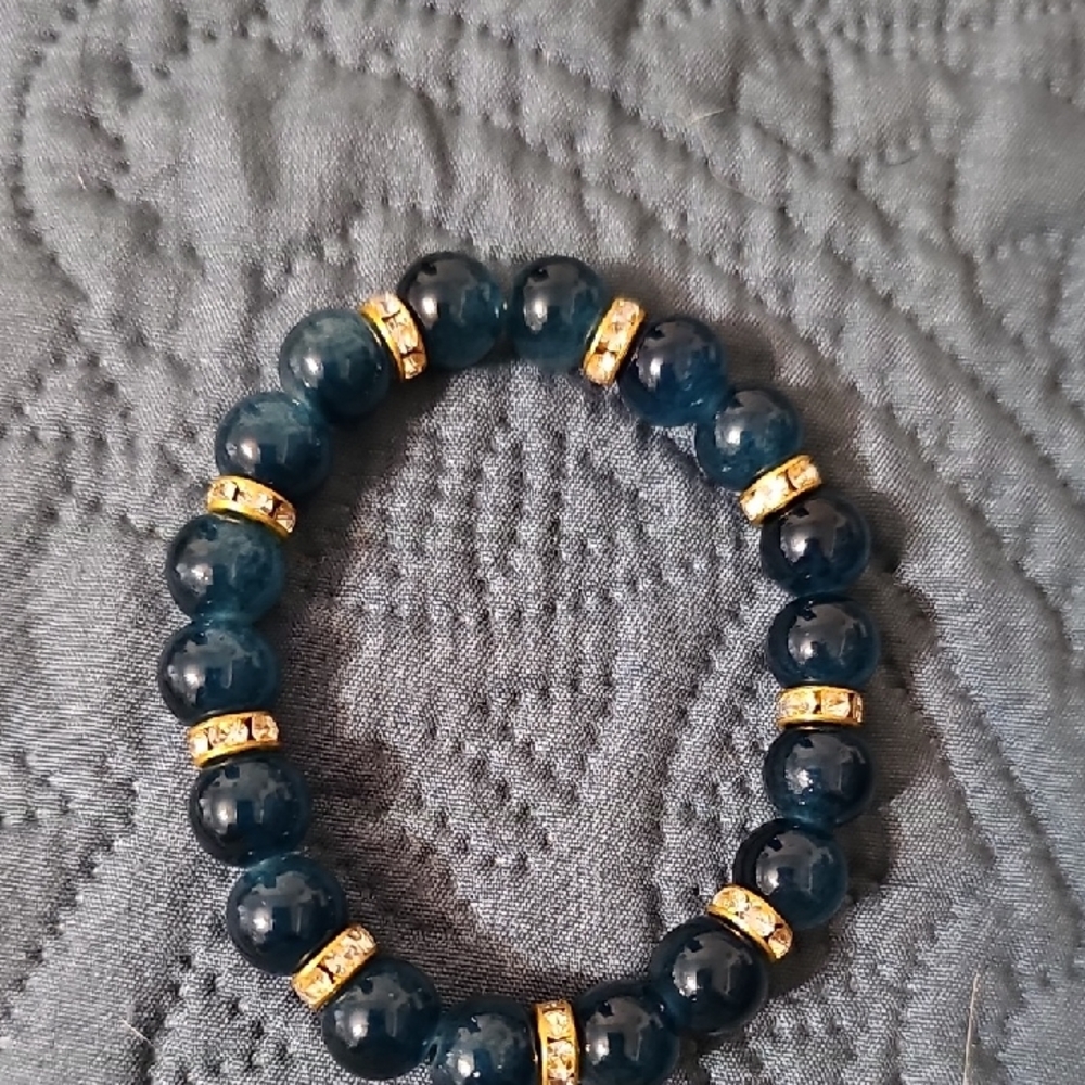 Blue Beaded Bracelet with Gold Accents